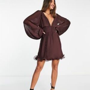 ASOS Pleated Mini with Frill Hem in Burgundy